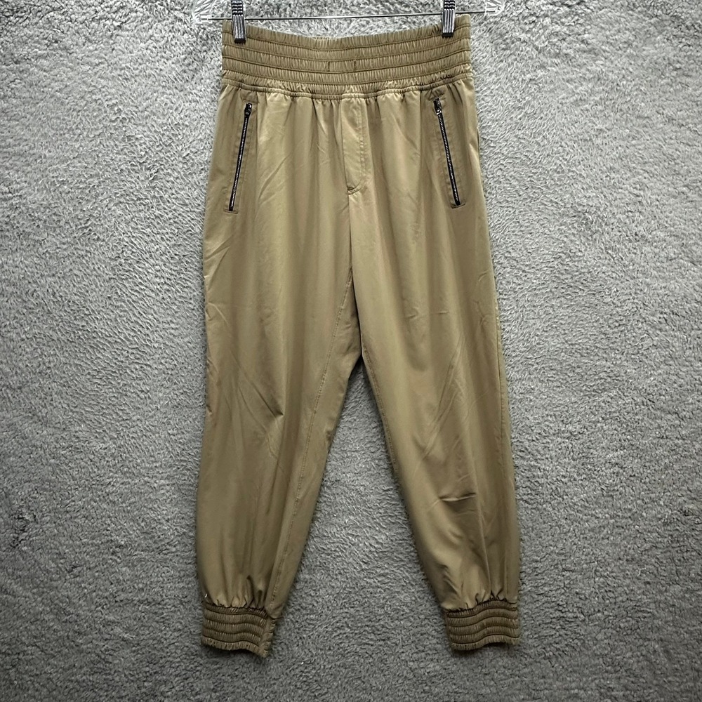 Athleta Camden Women's Size 4 Jogger Pants Tan Khaki Smocked Waist Zip Pockets
